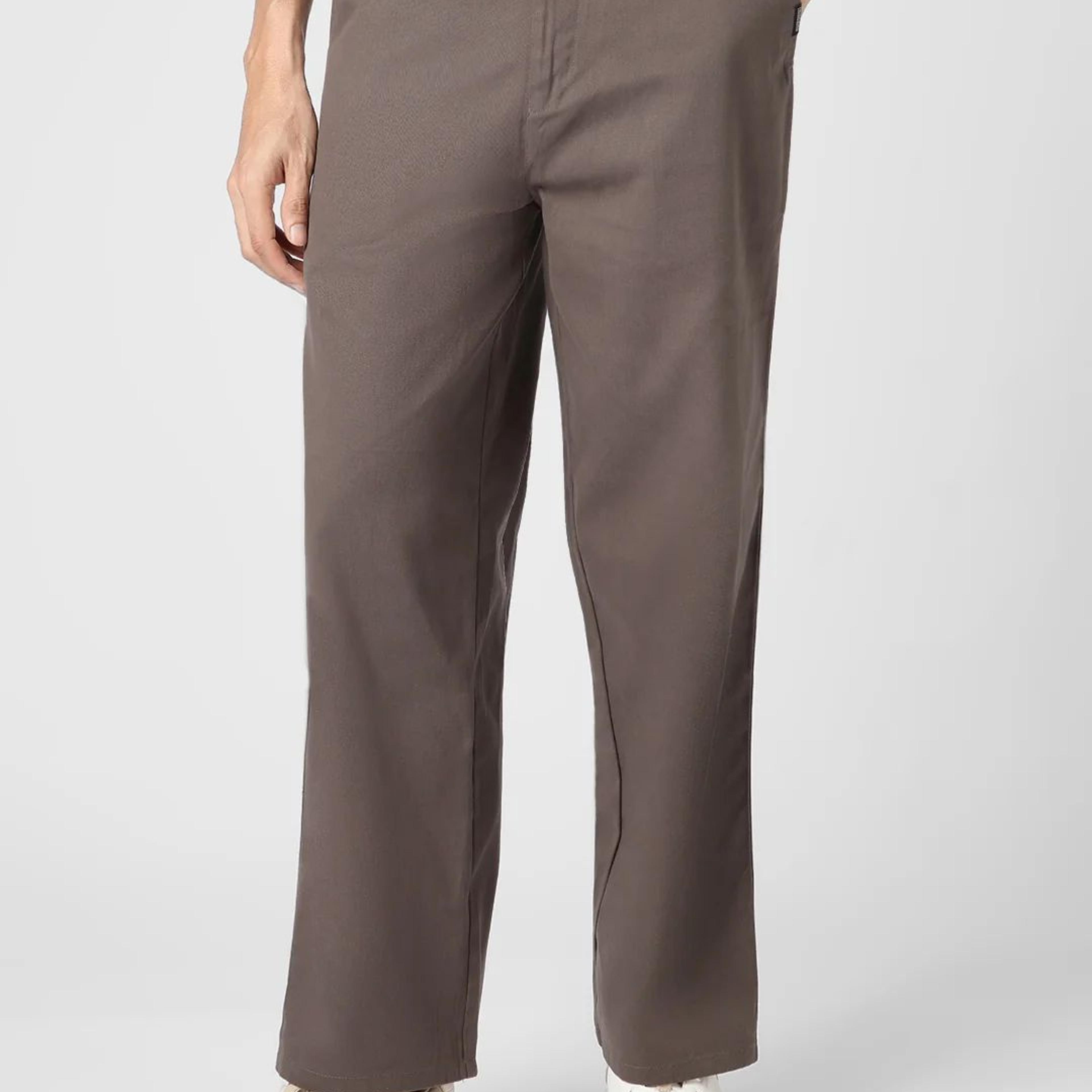 Men's Dark Grey Loose Baggy Fit Solid Chino Trousers Non-Stretchable