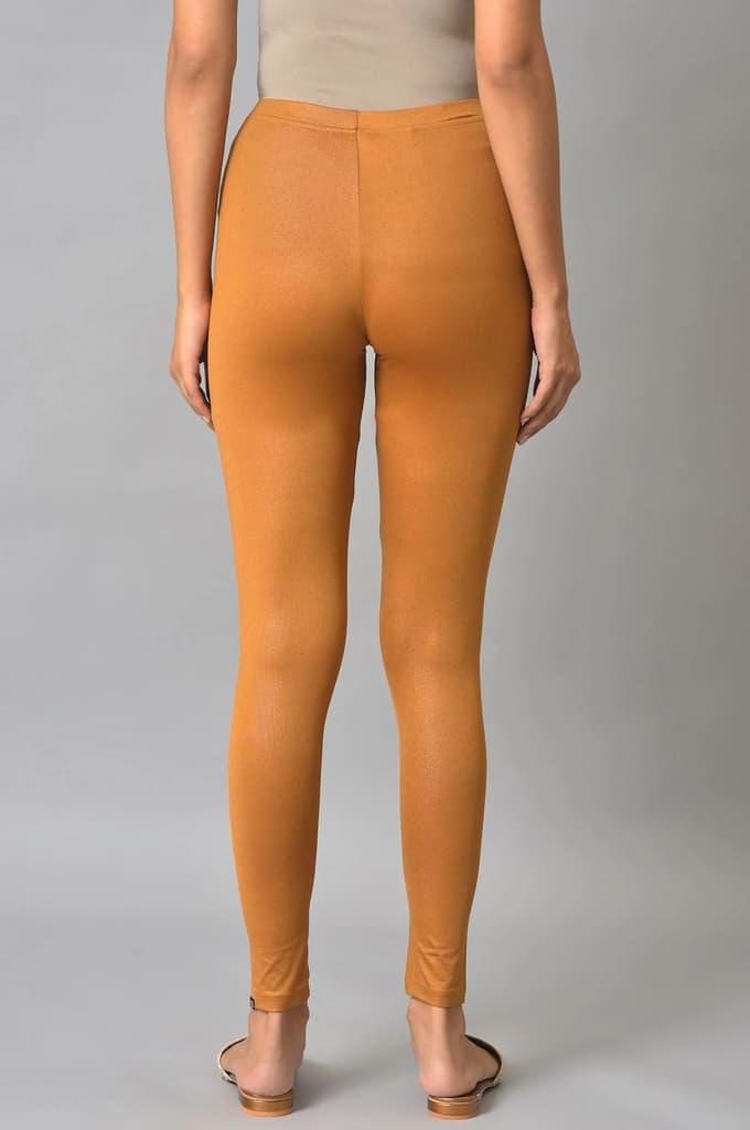 Brown Solid Skinny Fit Tights With Slip On Closure — photo 2