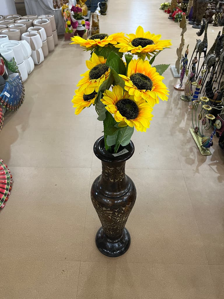 Vase with Flowers | Home Decor | Ceramic | Brown and Yellow