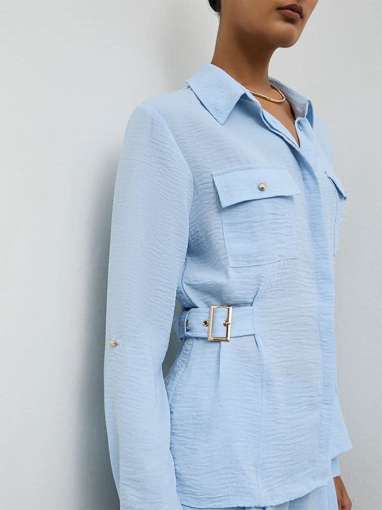 Wardrobe Light Blue Buckle-Detail Shirt — photo 3