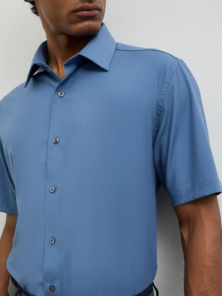 WES Formals Dusty Blue Slim-Fit Shirt — photo 3