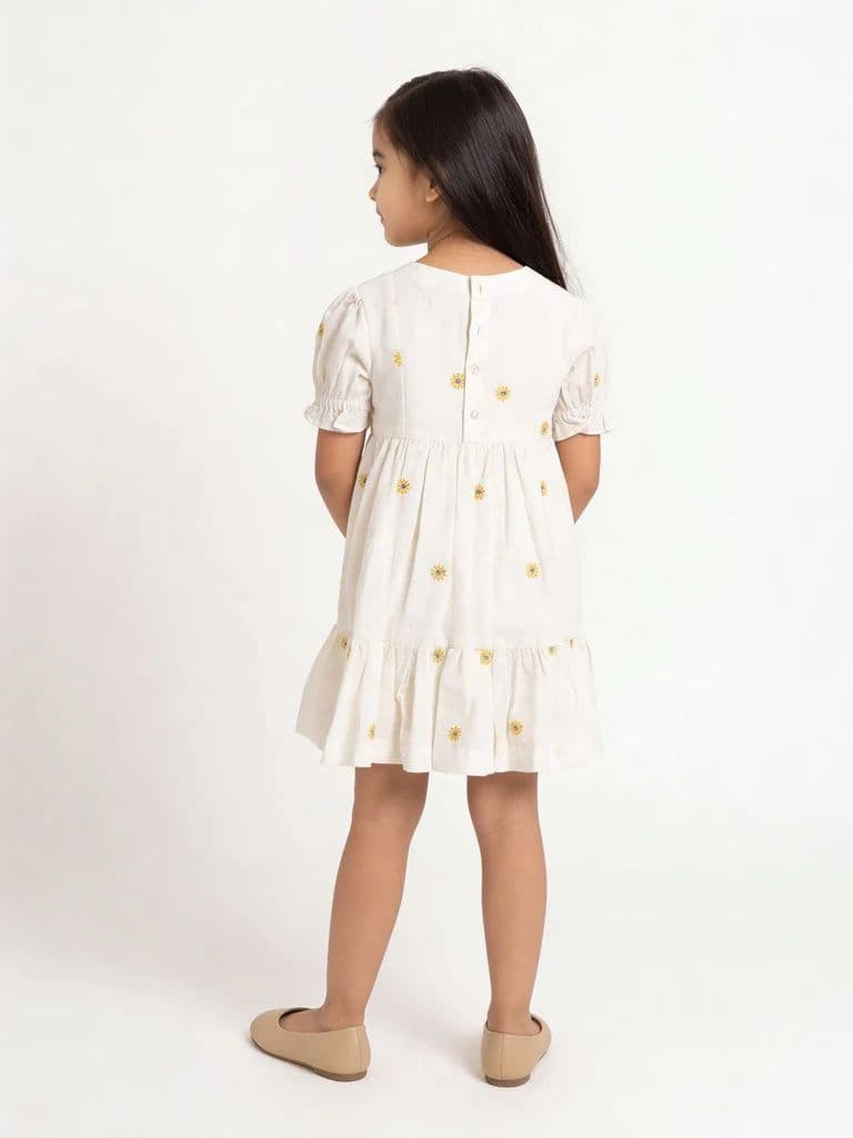 Utsa Kids Girls White Floral Embroidered Cotton-Blend Dress - (2-8 yrs) — photo 2