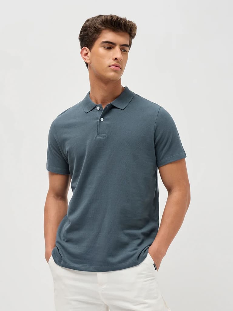 Men's Dark Grey Solid Regular Fit Half Sleeve Cotton Polo T-Shirt — S / Dark Grey