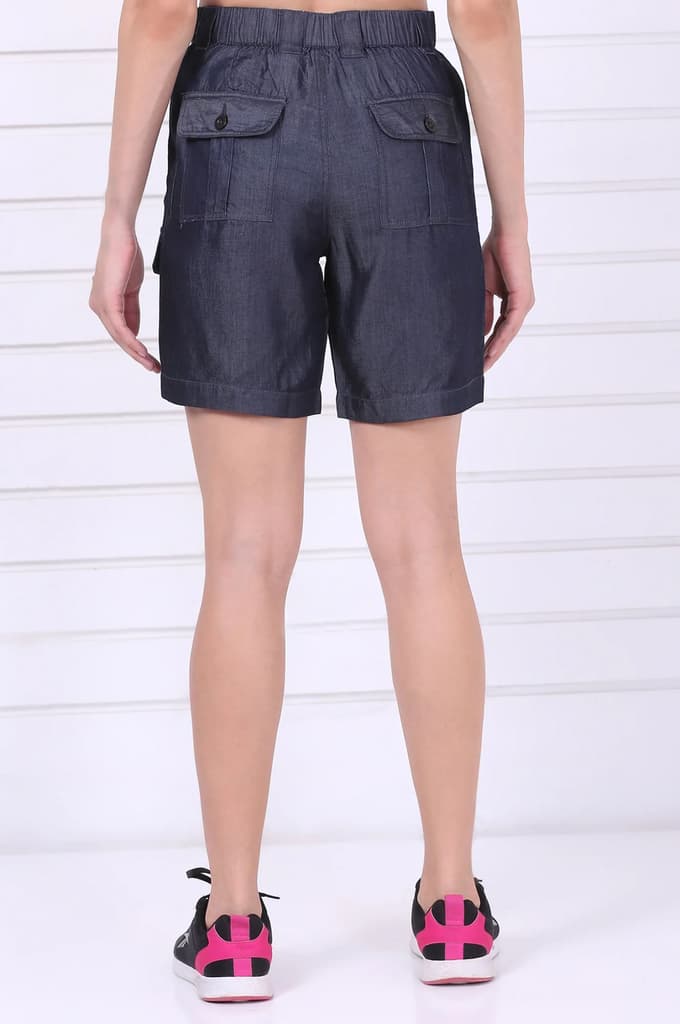 Blue Solid Mid Thigh Linen Shorts with YKK Zipper — photo 4