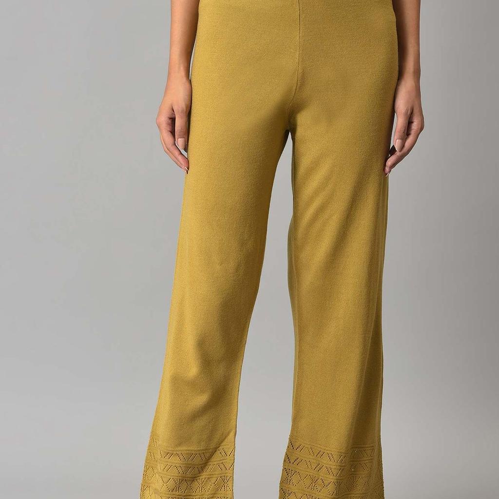 Gold Geometric Straight Fit Palazzo With Elasticated Waist