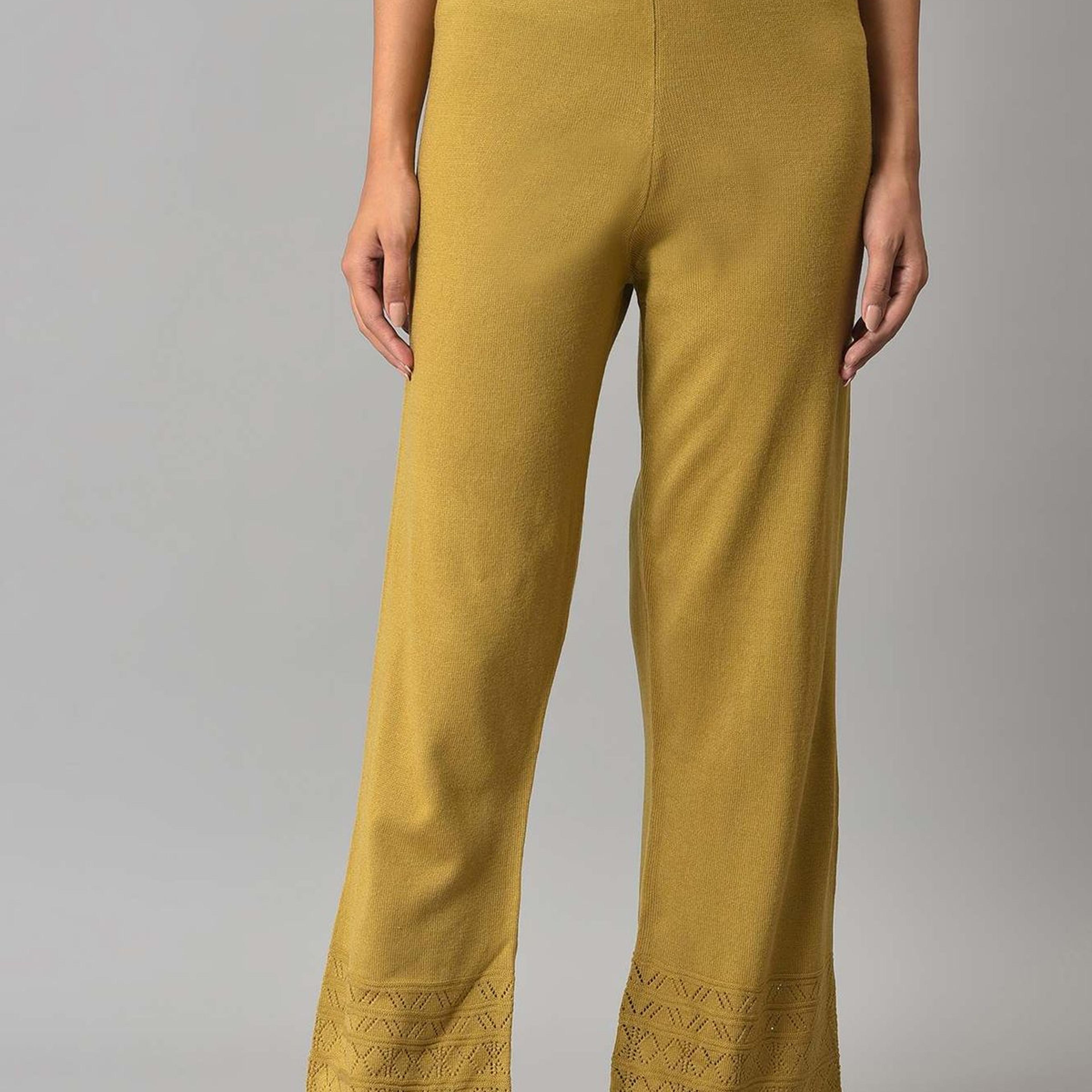 Gold Geometric Straight Fit Palazzo With Elasticated Waist