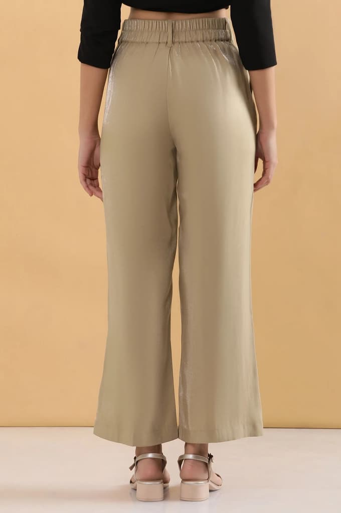 Gold Solid Straight Fit Woven Pants With Elasticated Back — photo 4