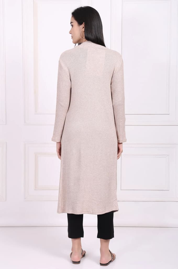 Beige Solid Rayon Winter Trench Jacket — photo 5