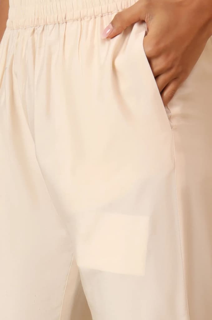 Cream and Yellow Printed Chanderi Anarkali Kurta, Pants and Dupatta Set — photo 9
