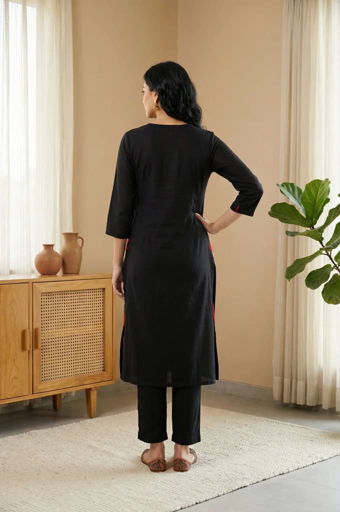 Black Solid Rayon Straight Kurta — photo 5