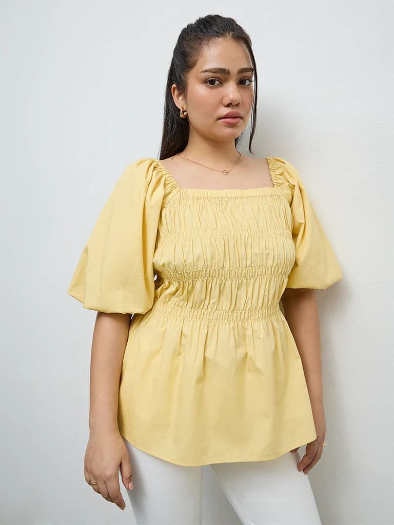 Gia Yellow Smocked Blouse — photo 2