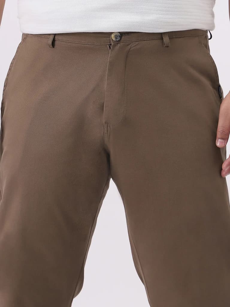 Plus Men's Dark Taupe Cotton Regular Fit Casual Chinos Trousers Stretch — photo 5