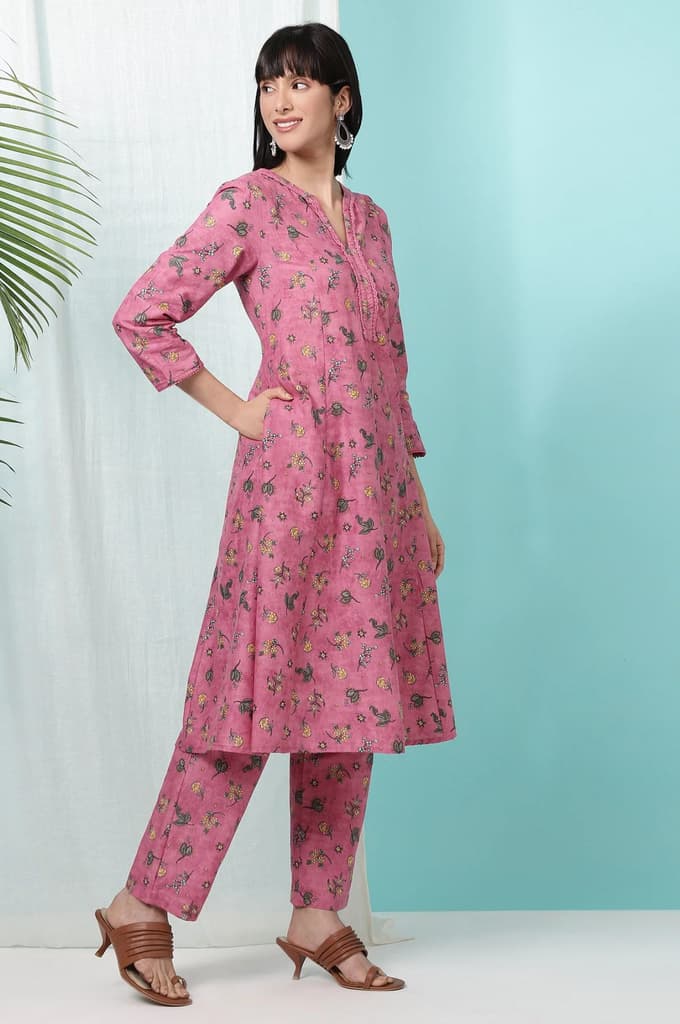 Pink Floral Printed Pure Cotton A-line Kurta and Pants Co-ord Set — photo 7