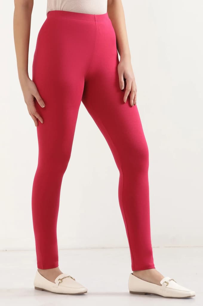 Pink Solid Skinny Fit Cotton Tights With Elasticated Waist — photo 4