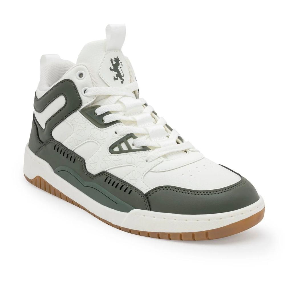 High-Top Sneakers for Men in White and Olive | Casual Lifestyle Shoes.