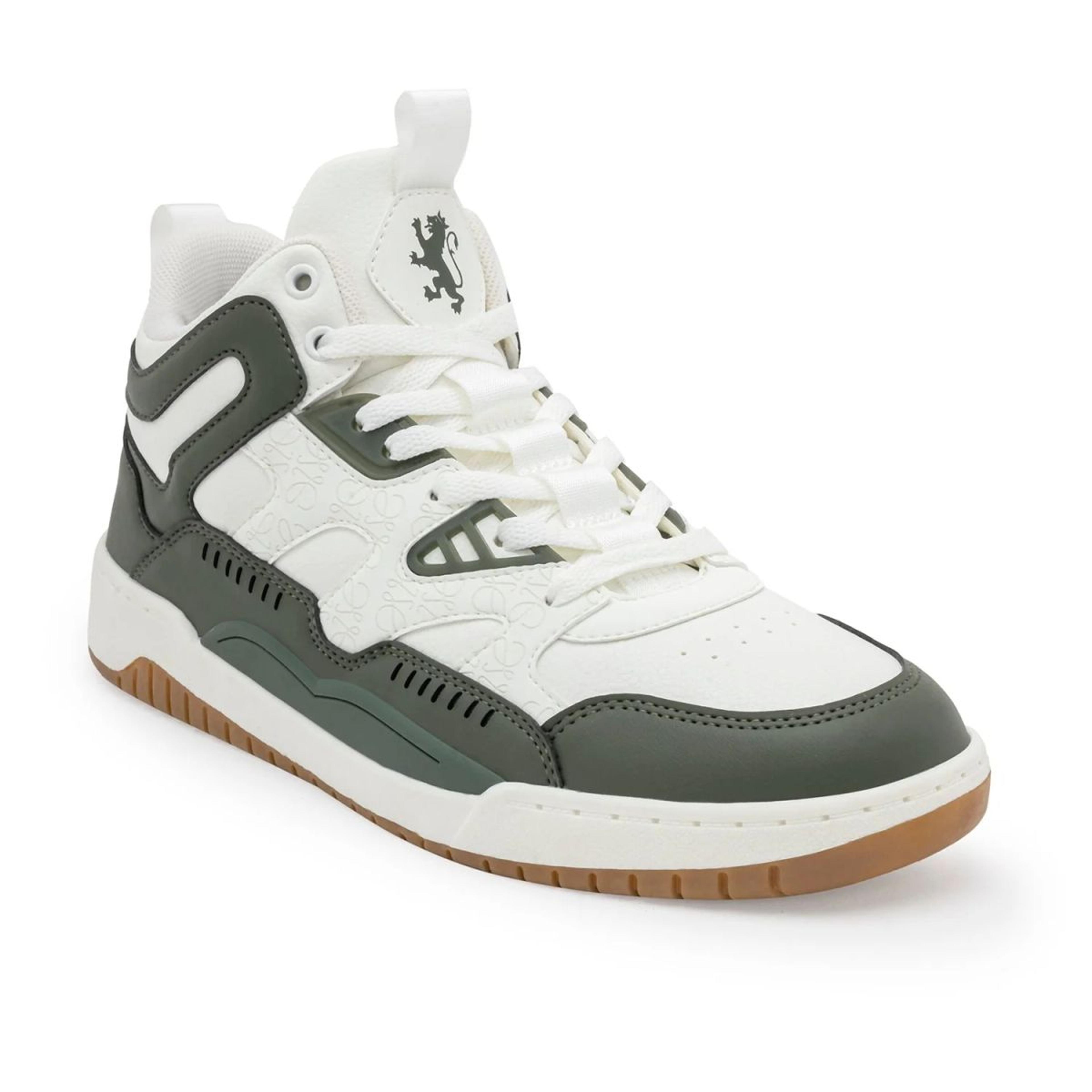 High-Top Sneakers for Men in White and Olive | Casual Lifestyle Shoes.