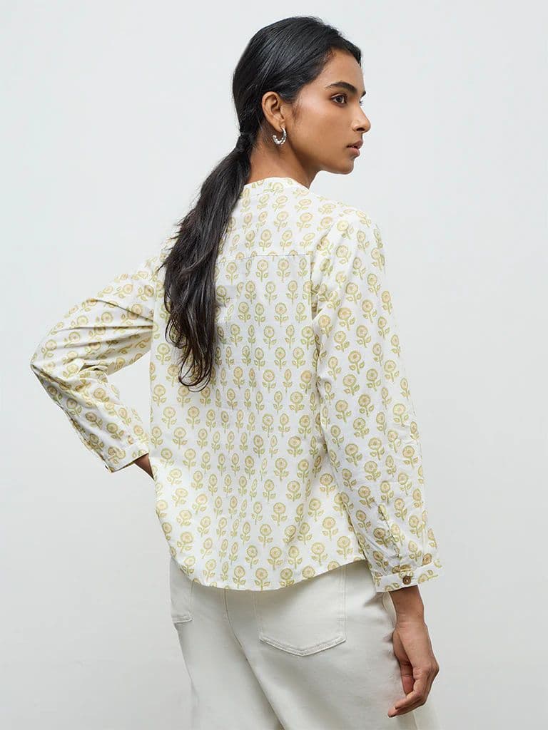 Utsa Off-White Floral Design Cotton Tunic — photo 4