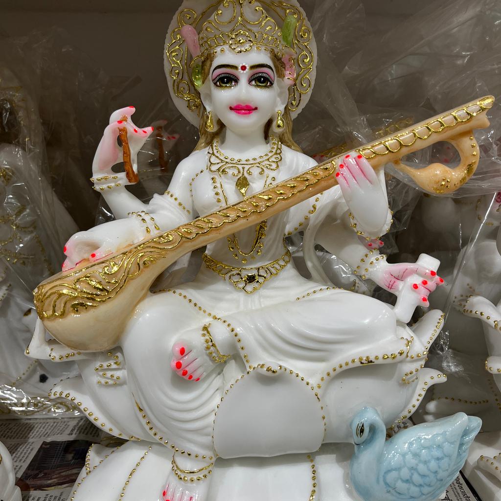 White Statue of Woman Holding a Stick | Sculpture | Porcelain | White