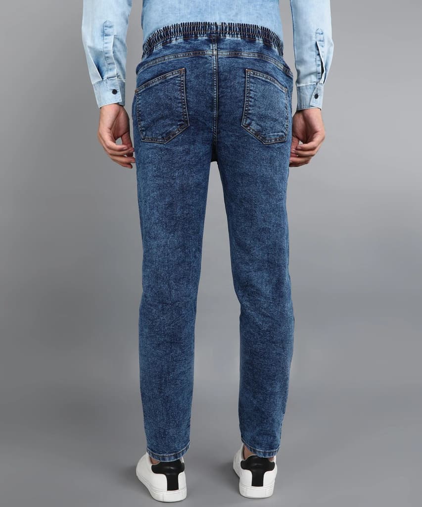 Men's Dark Blue Regular Fit Washed Jogger Jeans Stretchable — photo 4