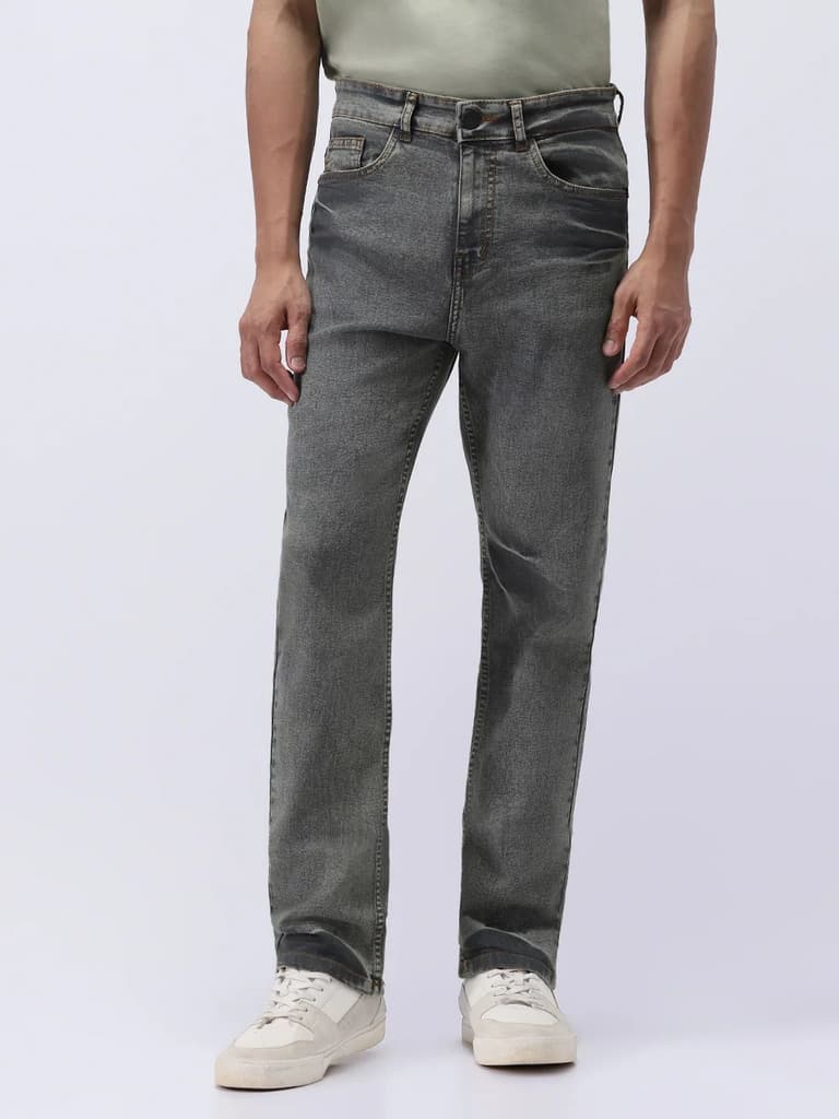 Men's Light Grey Straight Fit Heavy Washed Jeans Stretchable — 28 / Light Grey