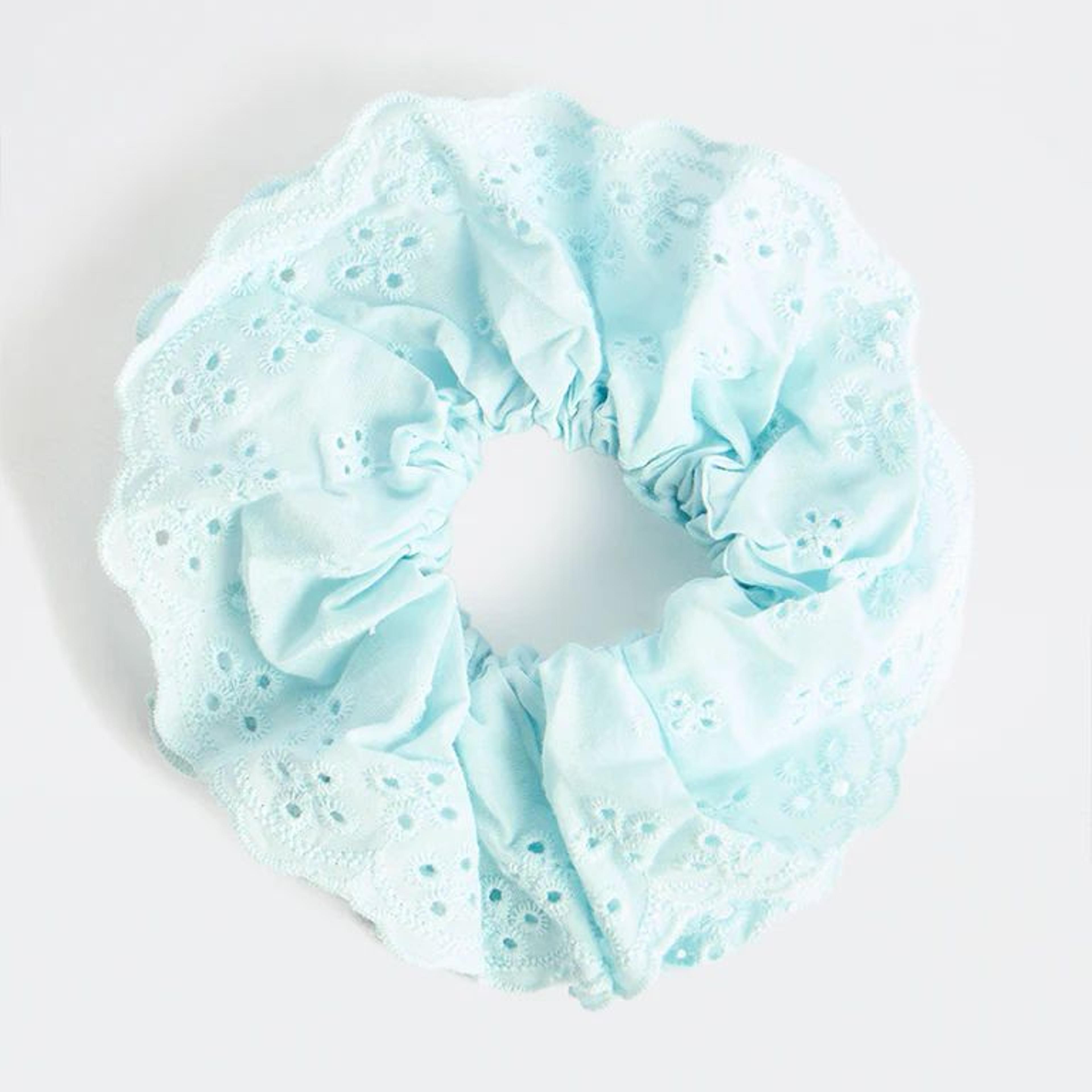 Westside Accessories Blue Embroidered Scrunchie