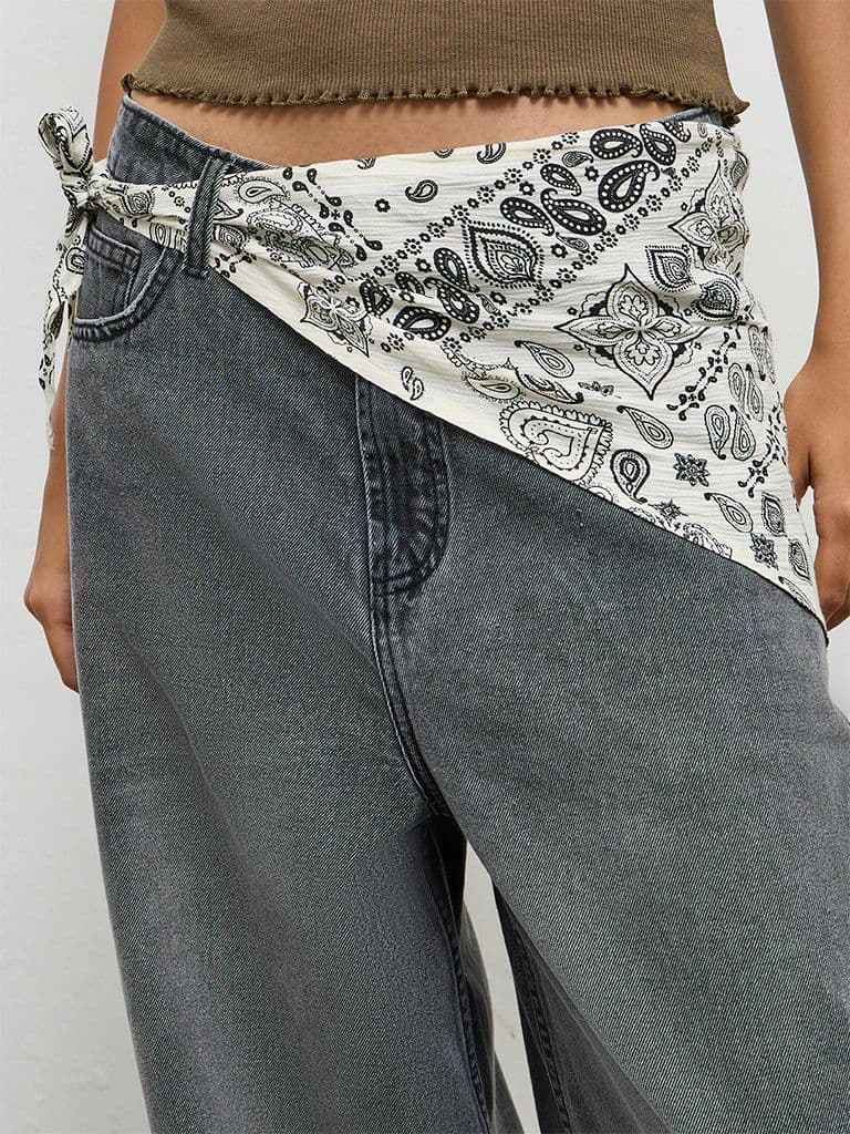 Nuon Black Washed High-Rise Jeans with Scarf — photo 3