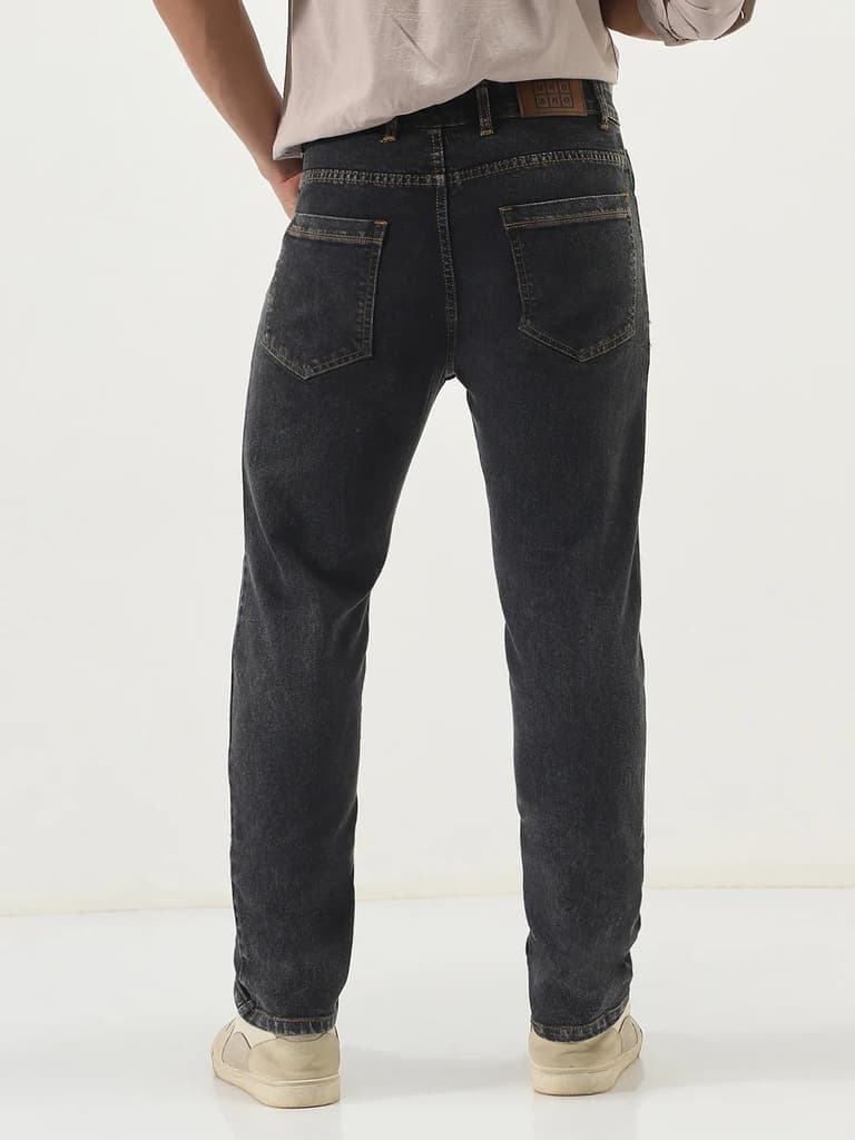 Men's Dark Grey Slim Fit Washed Denim Jeans Stretchable — photo 3