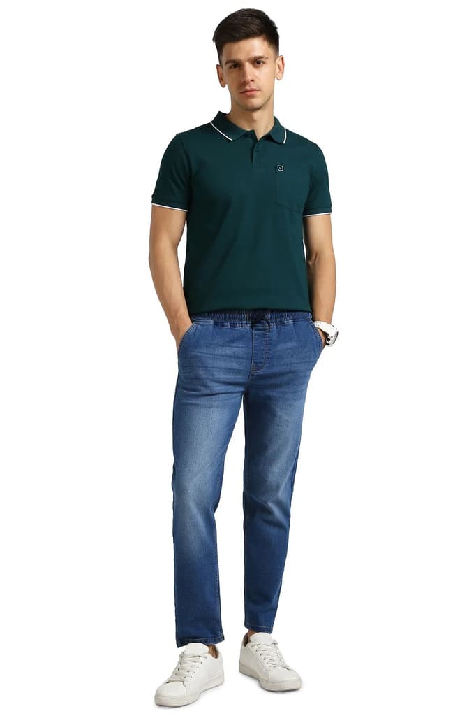 Men's Blue Regular Fit Washed Jogger Jeans Stretchable — photo 4
