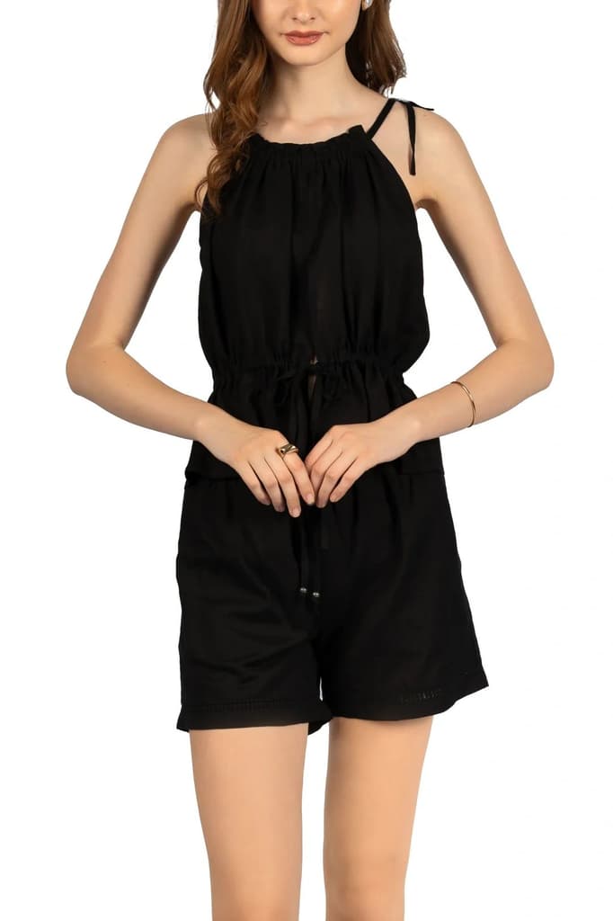 Black Fit & Flare Coord Set in Viscose Cotton Linen — photo 3