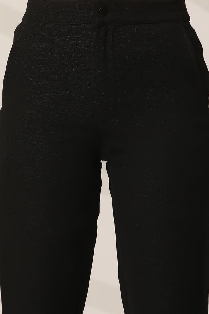 Black Solid Slim Fit Woven Pants With Elasticated Waist — photo 6