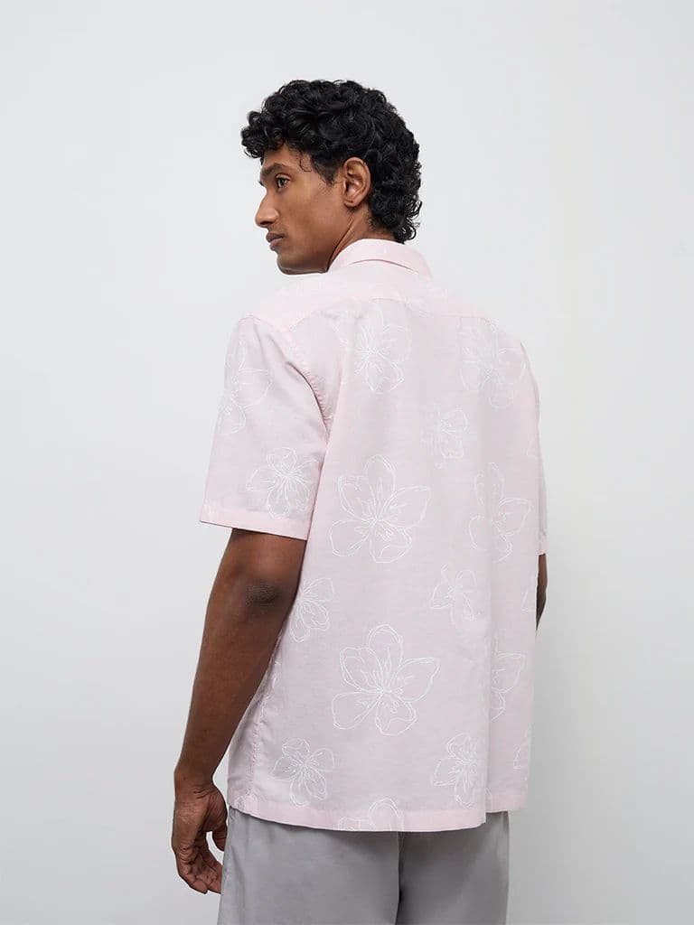WES Casuals Light Pink Floral Relaxed-Fit Cotton-Blend Shirt — photo 4