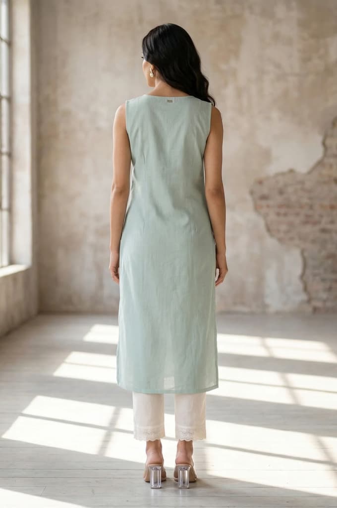 Sea Green Thread Embroidered Rayon Straight Kurta — photo 5
