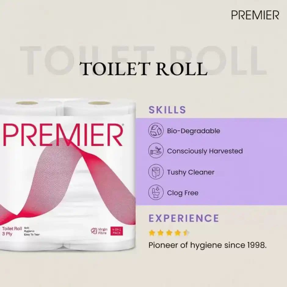 Premier 3 ply Toilet Roll 4 in 1 | 300 pulls — photo 2