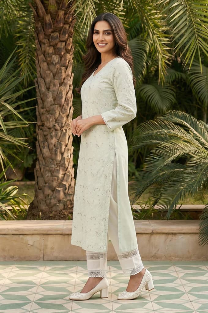 Green Chikankari Pure Cotton Straight Kurta — photo 3