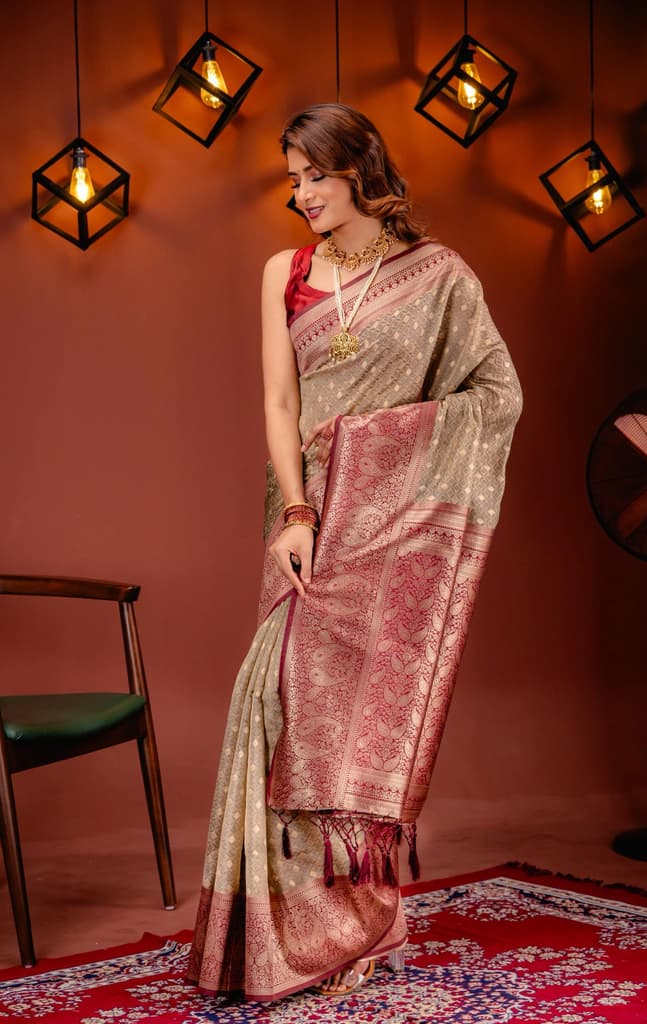 Mimosa Women's Woven Design Kanjivaram Style Art Silk Saree With Blouse Piece : SA00001612CKFREE — photo 4