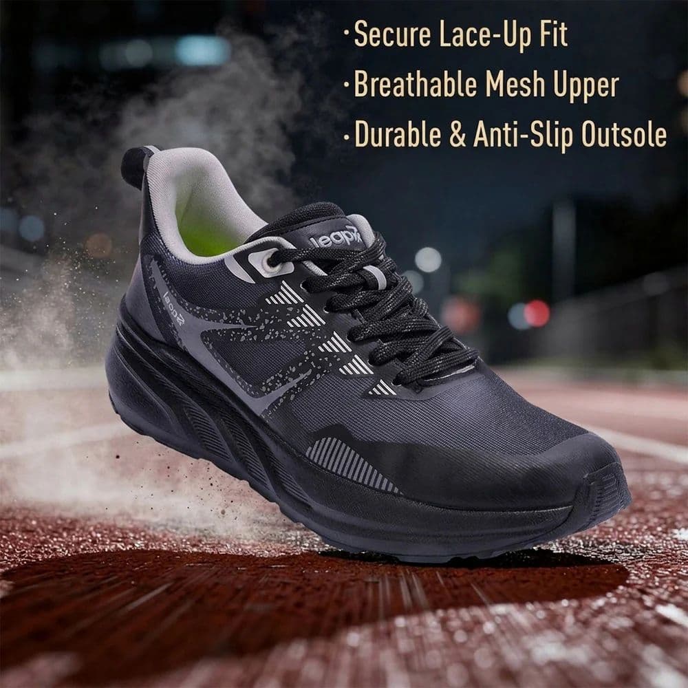 Leap7X ROYALESTPE Black Sports Lacing Running Shoes for Men by Liberty — photo 3