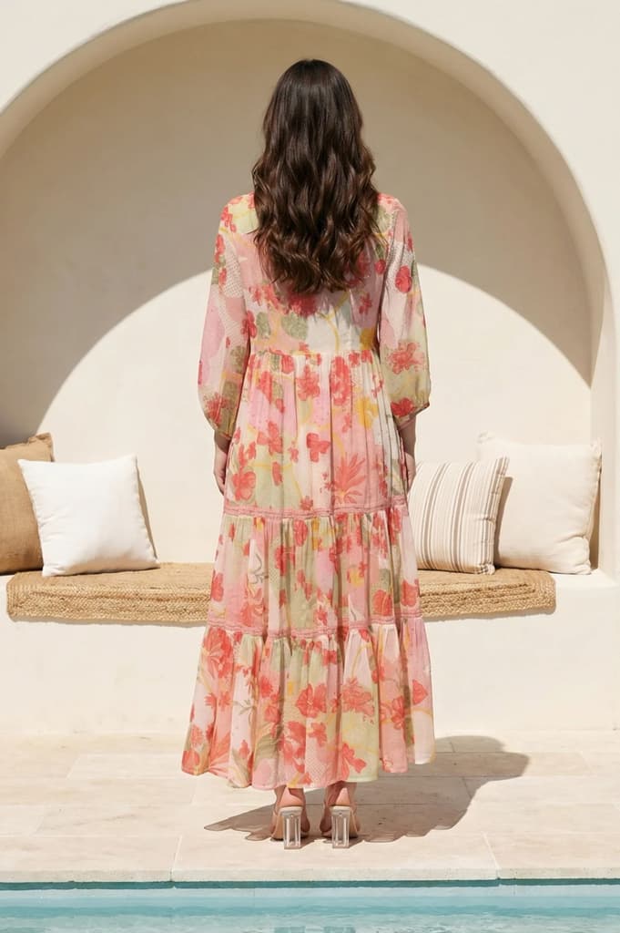 Pink Floral Printed Tiered Dress — photo 4