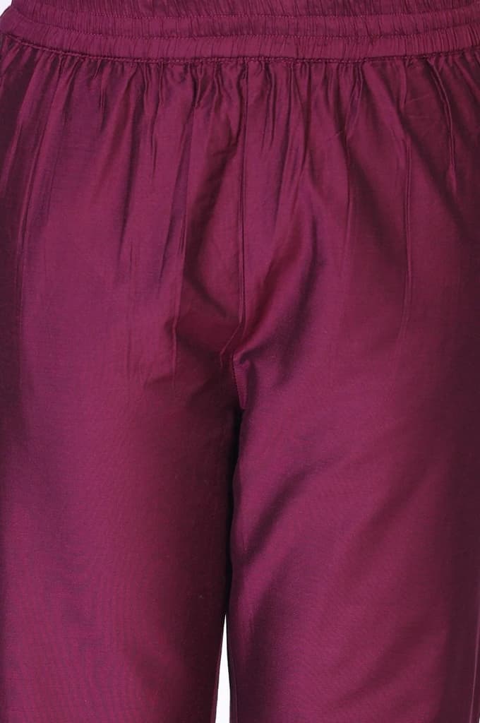 Wine Embroidered Straight Silk Blend Kurta with Straight Pant and Dupatta Set — photo 8