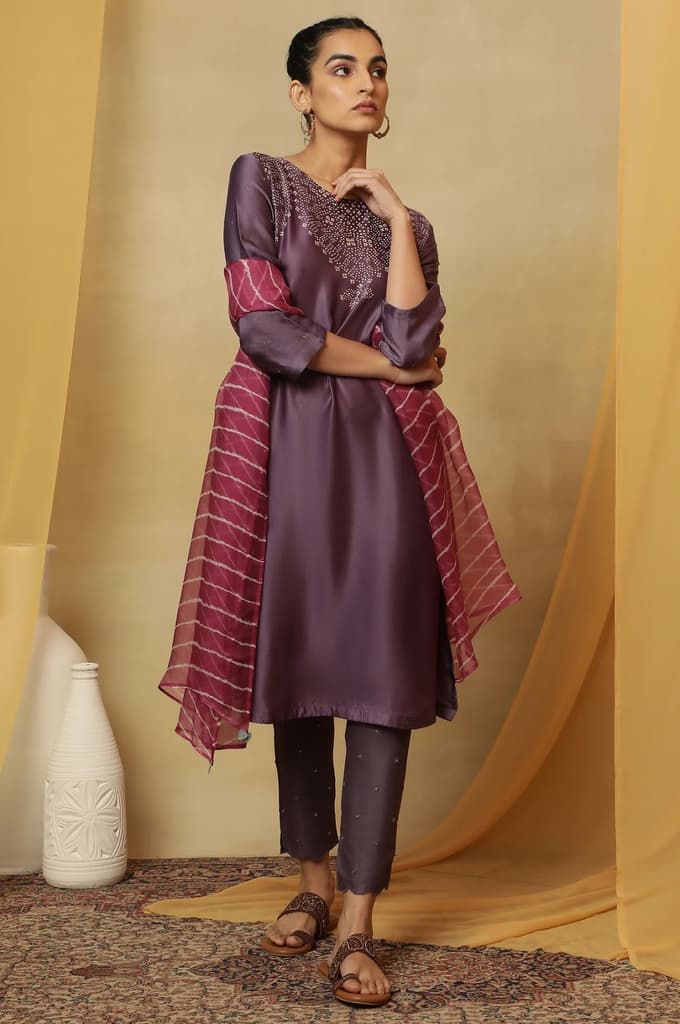 Fuschia Shibori Silk Organza Dupatta — photo 4