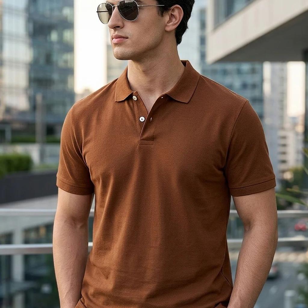 Men's Chocolare Brown Solid Regular Fit Half Sleeve Cotton Polo T-Shirt