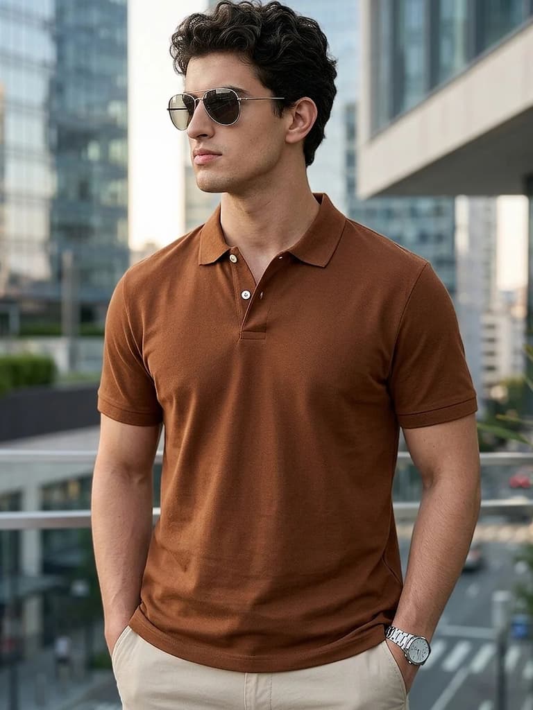 Men's Chocolare Brown Solid Regular Fit Half Sleeve Cotton Polo T-Shirt — S / Chocolare Brown