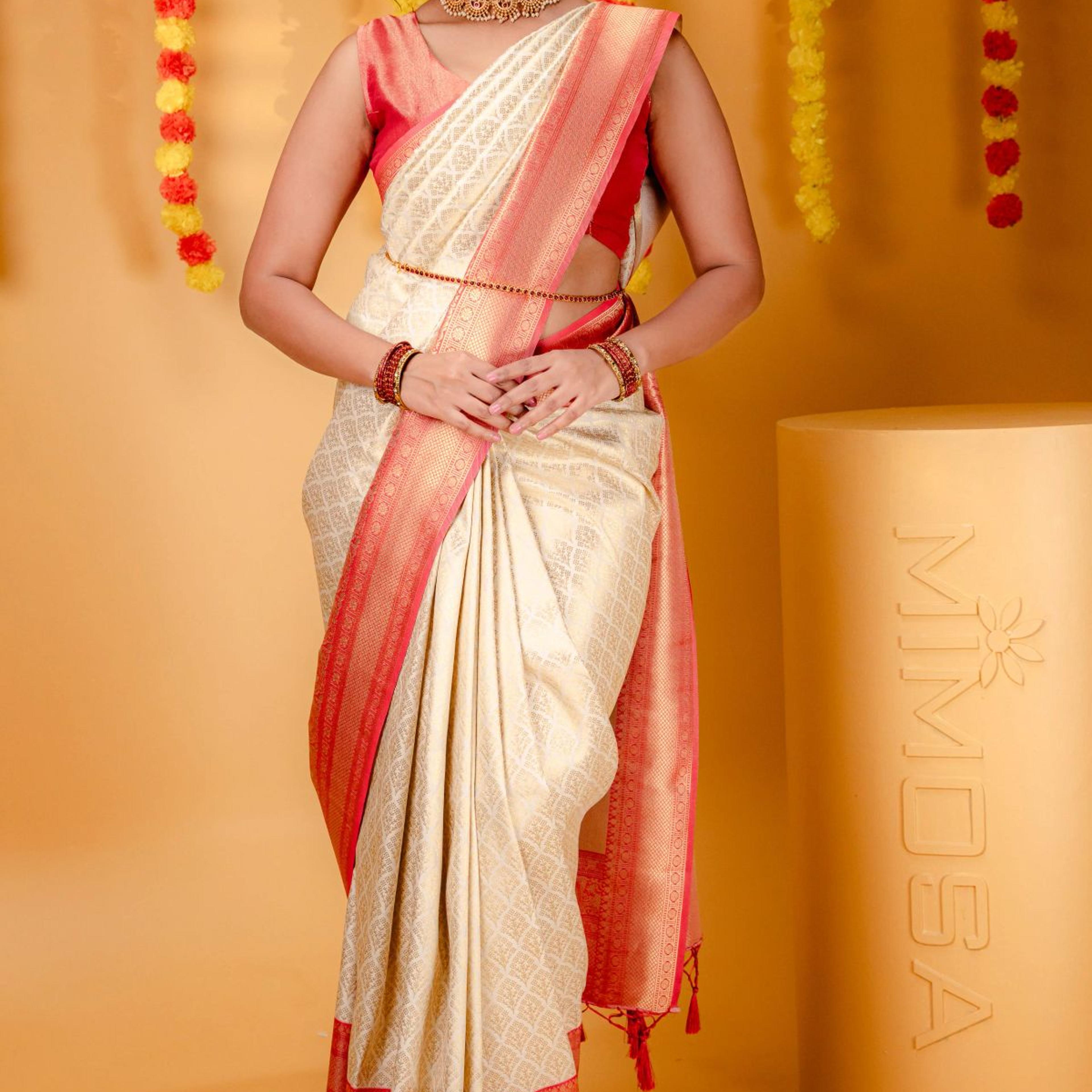 Mimosa Women's Woven Design Kanjivaram Style Art Silk Saree With Blouse Piece : SA00001609HWFREE