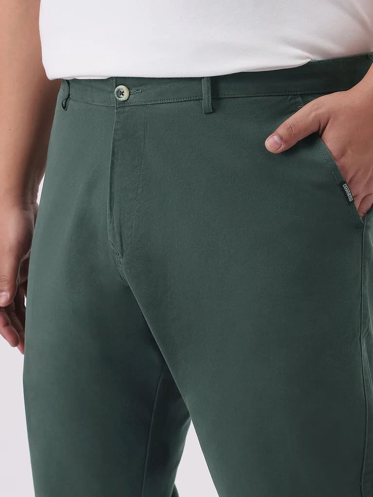 Plus Men's Teal Green Cotton Regular Fit Casual Chinos Trousers Stretch — photo 7