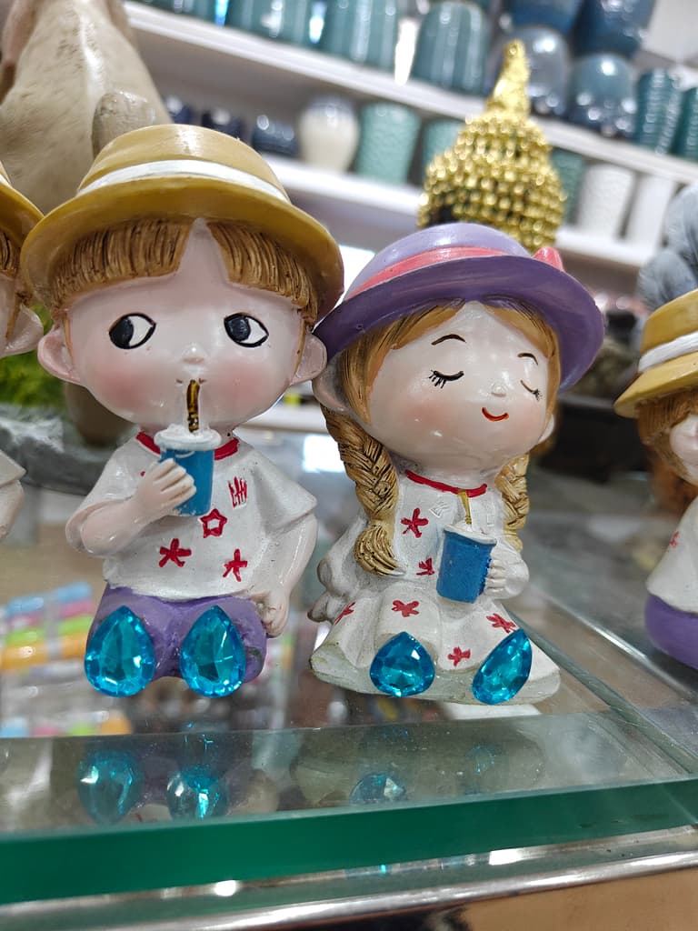 Cute Dolls with Drinks | Plastic | Pink and Blue | Decorative