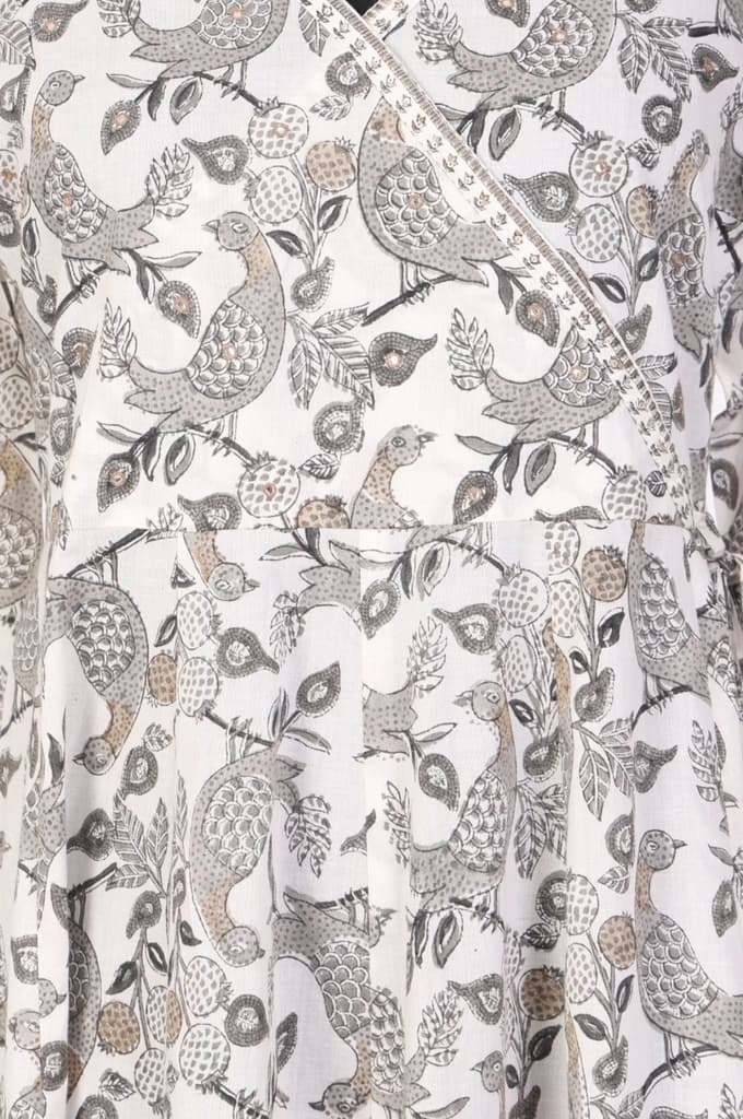 Off White Block Printed Pure Cotton Angrakha Kurta — photo 3