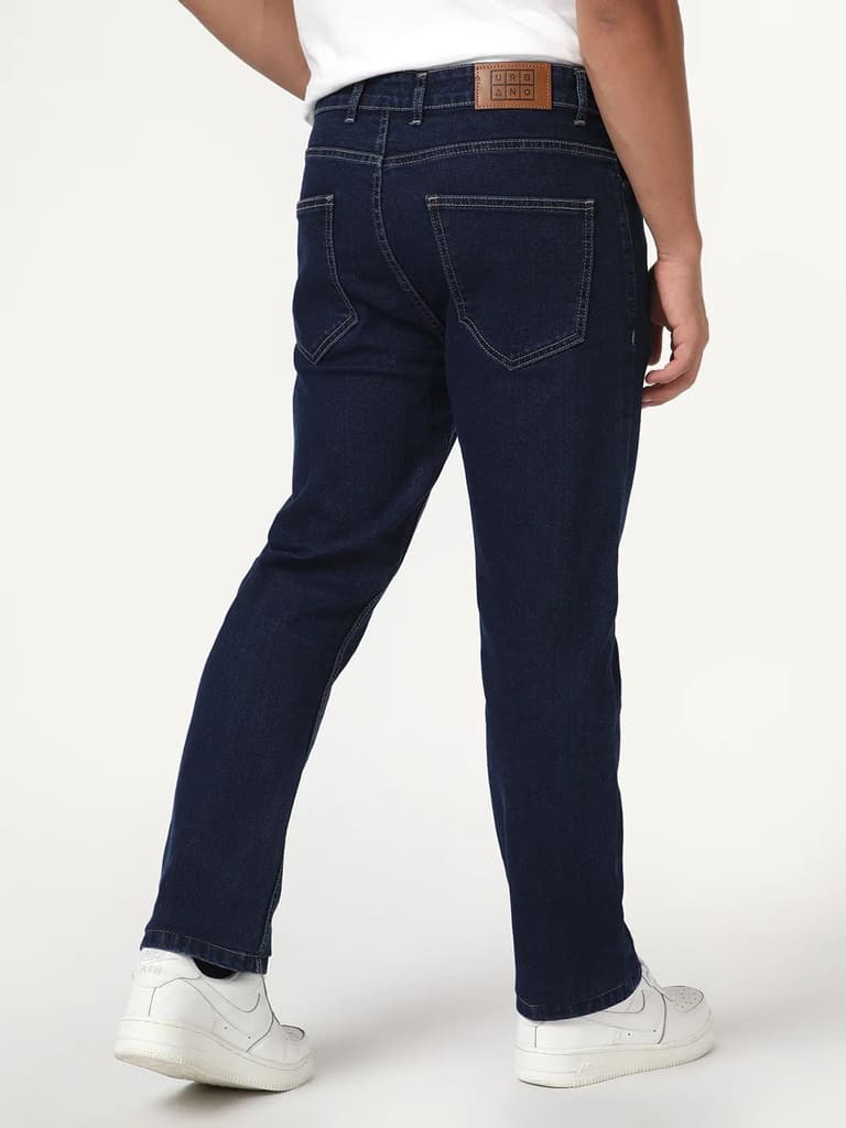 Men's Blue Straight Fit Raw Washed Denim Jeans Stretchable — photo 4