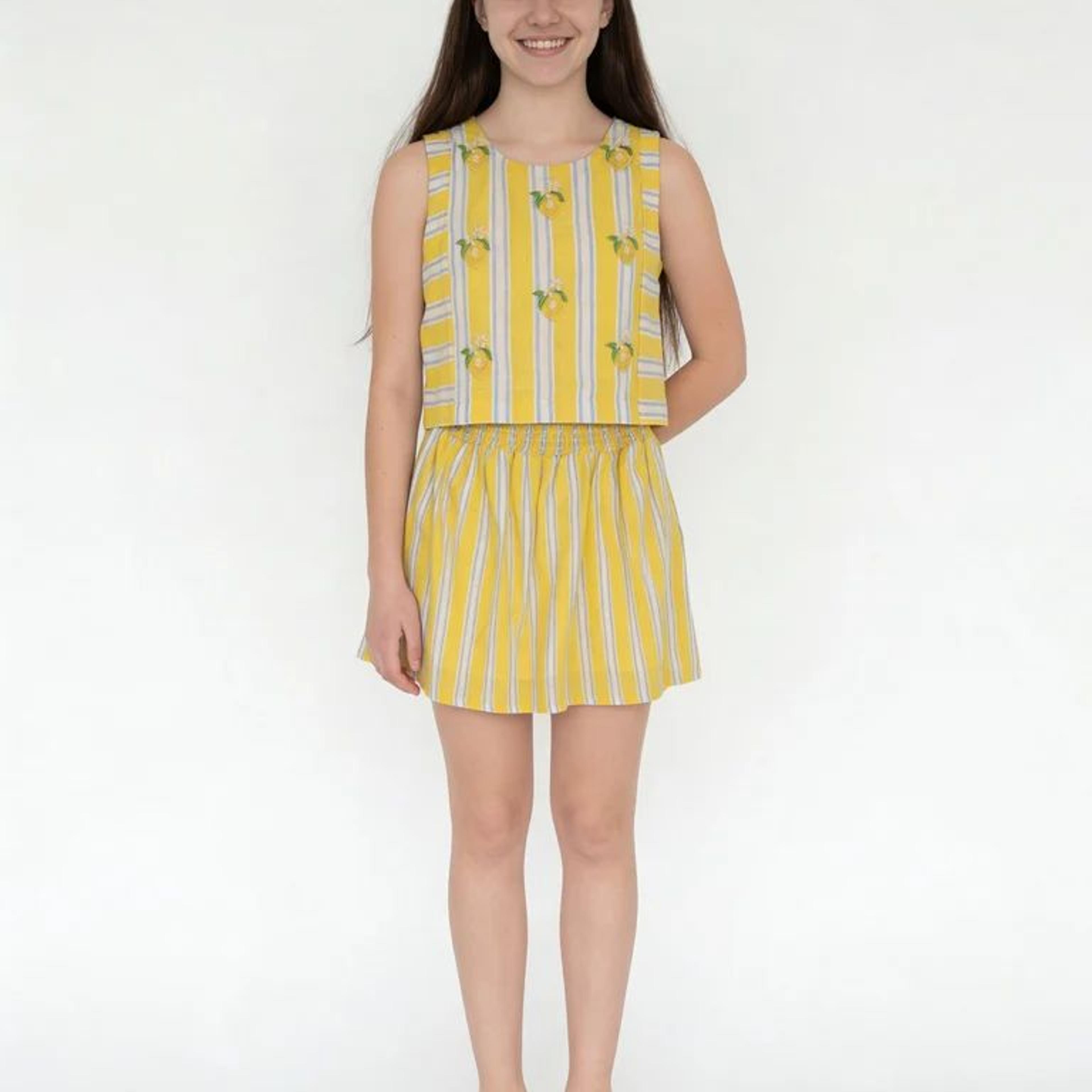 Utsa Kids Girls Yellow Striped Cotton Flared Skirt - (8-14 yrs)