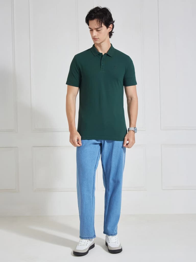 Men's Green Solid Polo Collar T-Shirt — photo 7