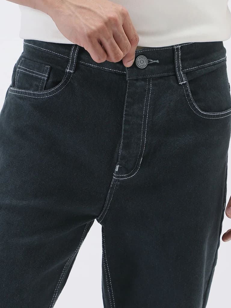 Men's Dark Grey Straight Fit Washed Jeans Stretchable — photo 6