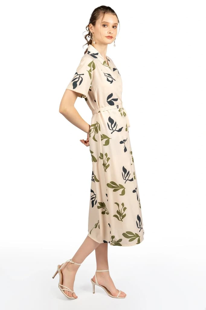 Beige Tropical Print Midi Dress — photo 5